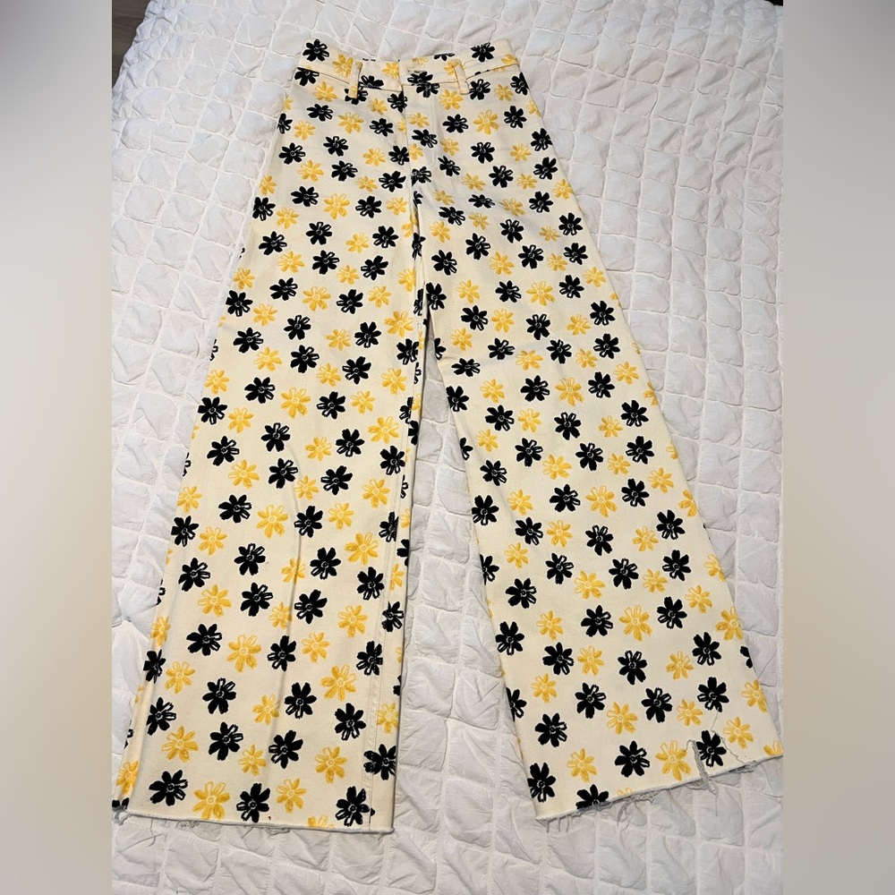 ZARA floral print straight jeans